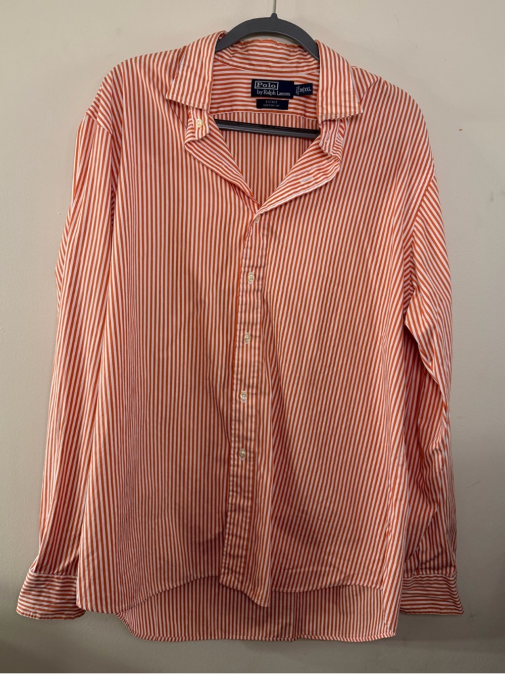 Polo Ralph Lauren Estate Custom Fit Shirt XXL 18 Orange Stripe Button Down Men
